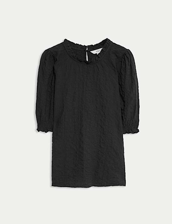 Cotton Rich Smocked Puff Sleeve Blouse