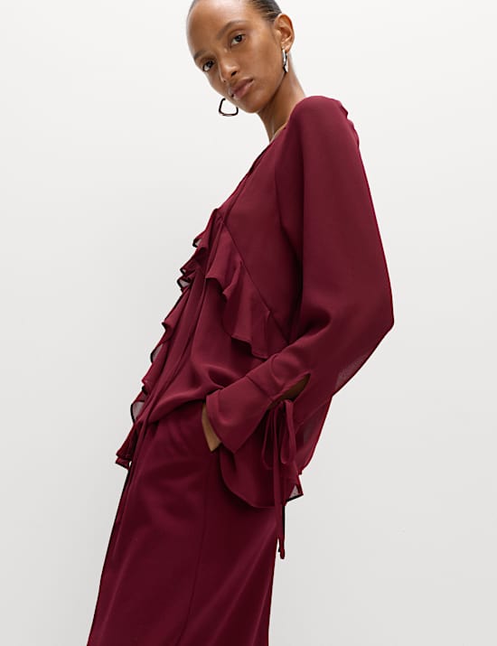Tie Neck Ruffle Blouse