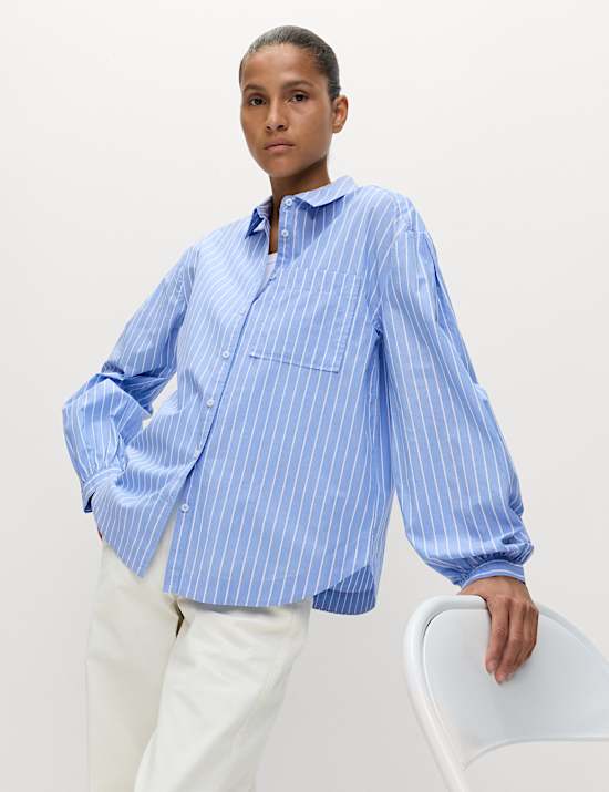 Pure Cotton Striped Boxy Shirt