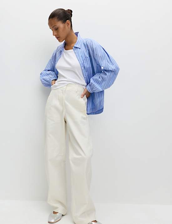 Pure Cotton Striped Boxy Shirt