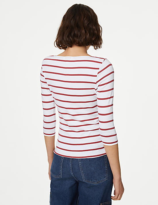 Pure Cotton Striped Slash Neck Slim Fit Top