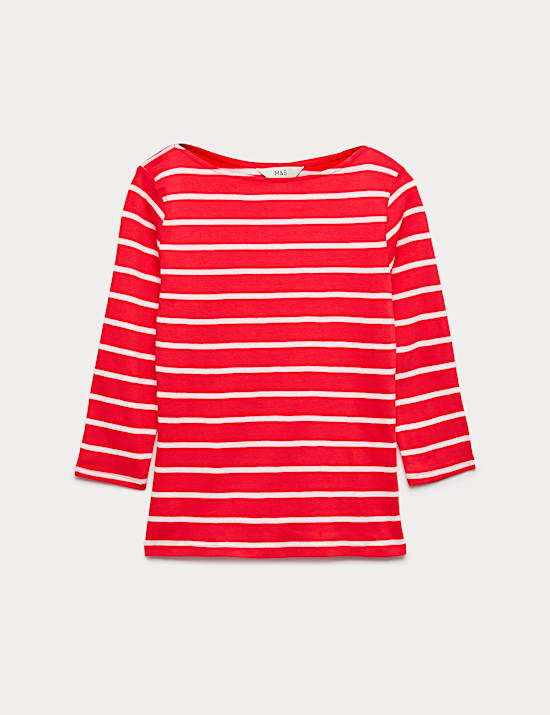 Pure Cotton Striped Slash Neck Slim Fit Top