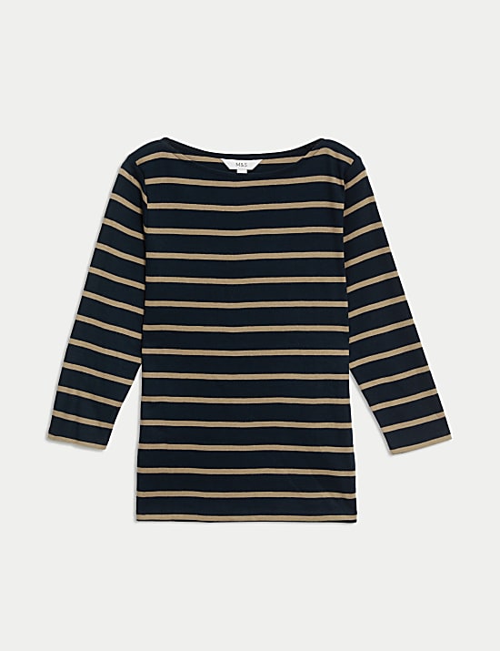Pure Cotton Striped Slash Neck Slim Fit Top