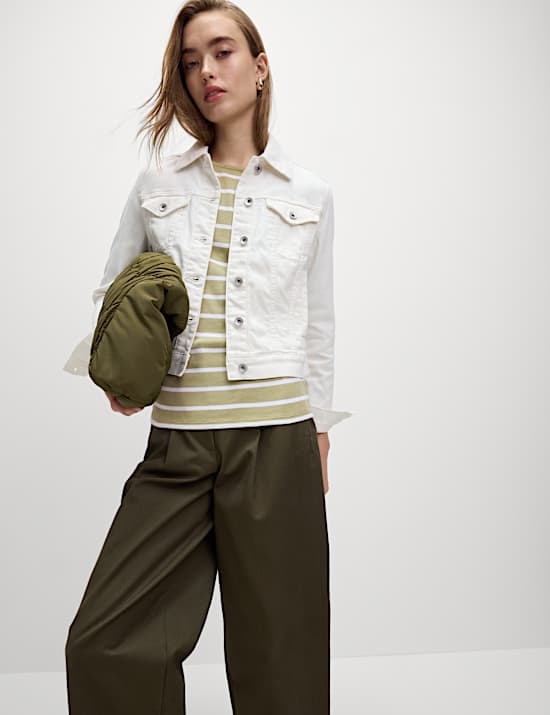 Pure Cotton Striped Slash Neck Slim Fit Top