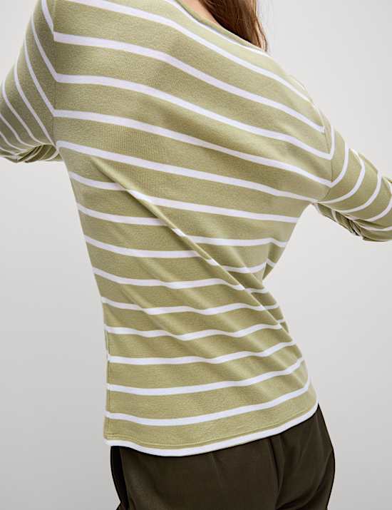 Pure Cotton Striped Slash Neck Slim Fit Top