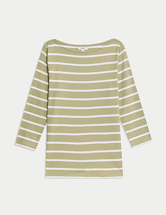 Pure Cotton Striped Slash Neck Slim Fit Top