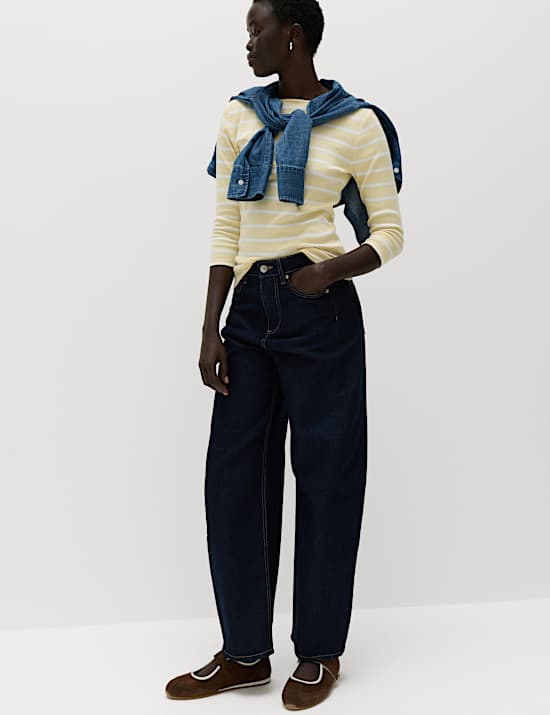 Pure Cotton Striped Slash Neck Slim Fit Top