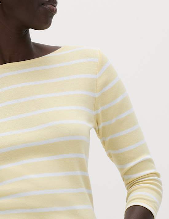 Pure Cotton Striped Slash Neck Slim Fit Top