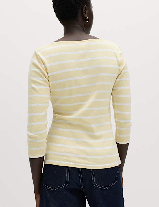 Pure Cotton Striped Slash Neck Slim Fit Top