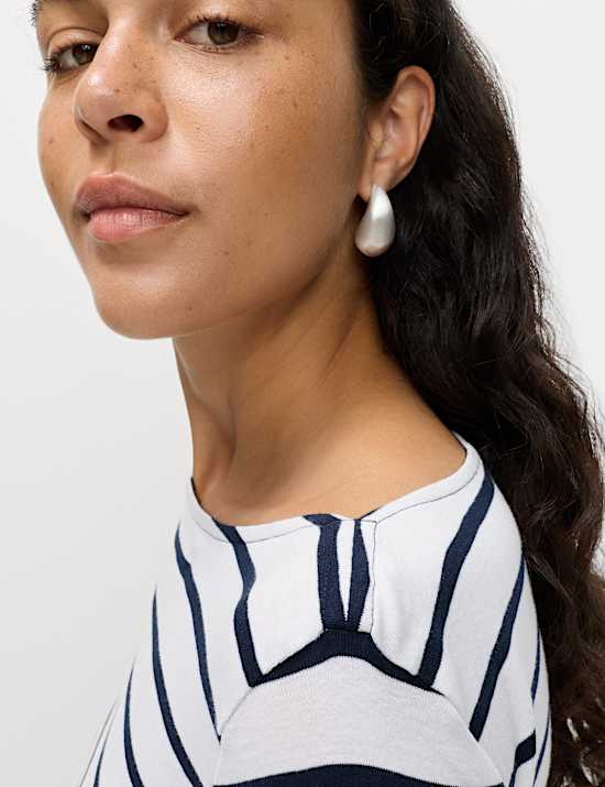 Pure Cotton Striped Slash Neck Slim Fit Top