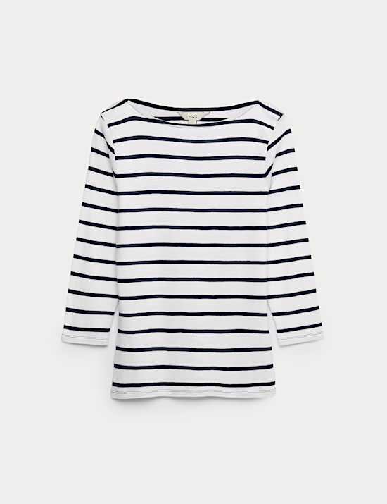 Pure Cotton Striped Slash Neck Slim Fit Top