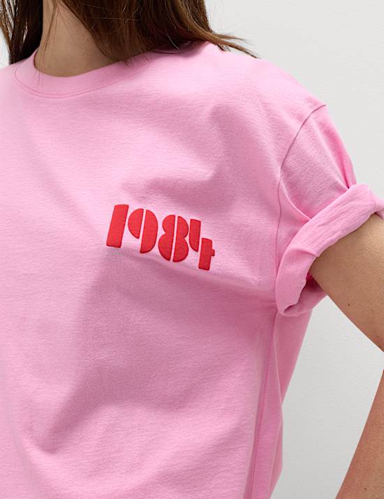 Camiseta maxi con escote cerrado y estampado 100 % algod&oacute;n