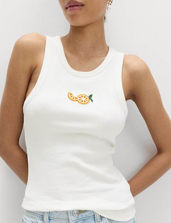 Cotton Rich Embellished Ribbed Vest
