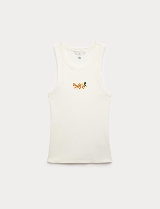 Cotton Rich Embellished Ribbed Vest