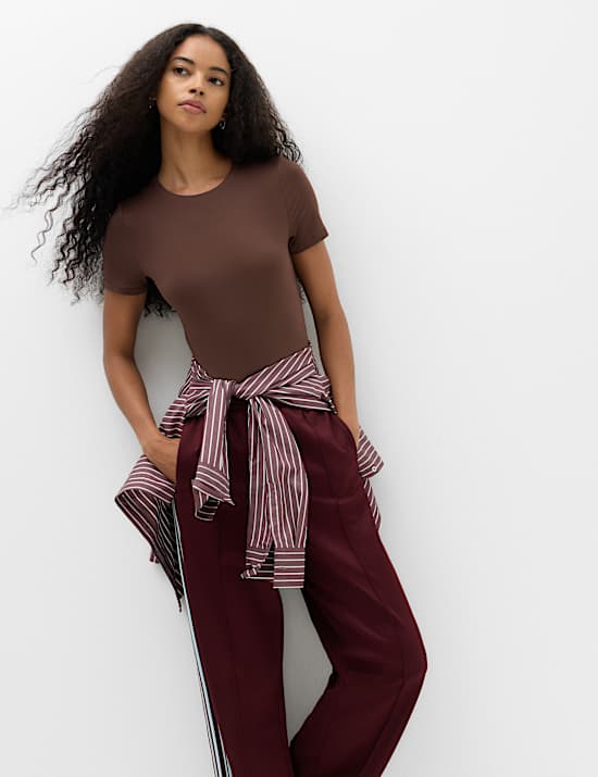 Crew Neck Short Sleeve Fitted Bodysuit