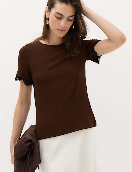 Short Sleeve Lace Trim T-Shirt