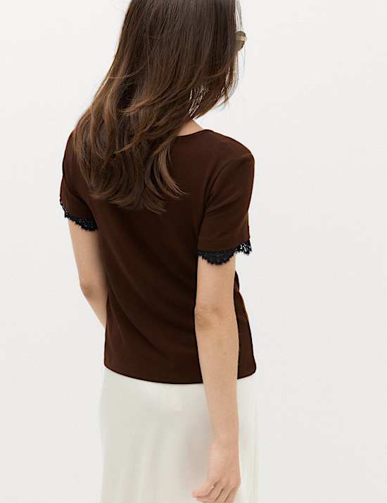 Short Sleeve Lace Trim T-Shirt