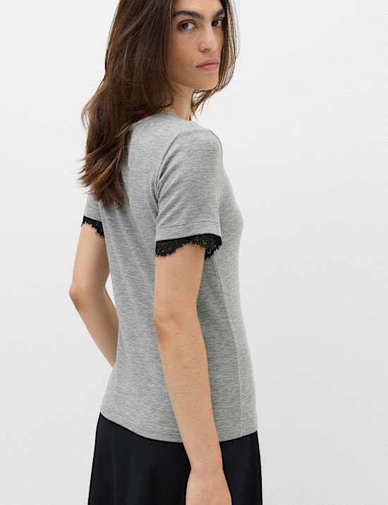 Short Sleeve Lace Trim T-Shirt