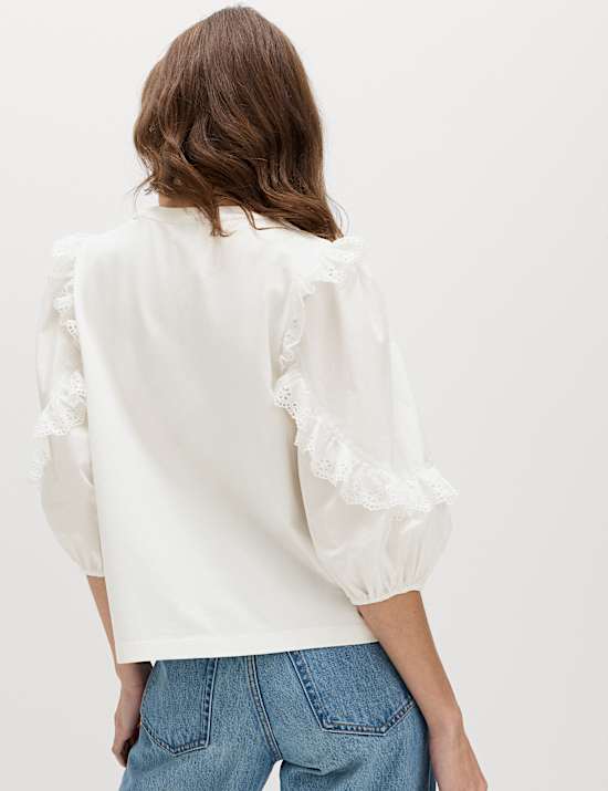 Cotton Rich Ruffle Sleeve Top