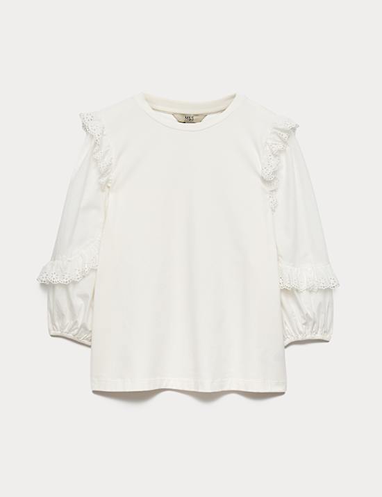 Cotton Rich Ruffle Sleeve Top
