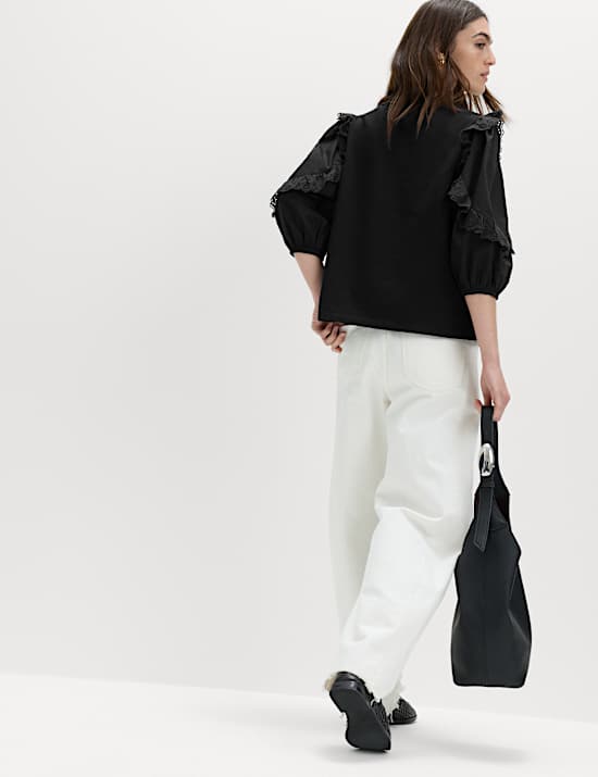 Cotton Rich Ruffle Sleeve Top