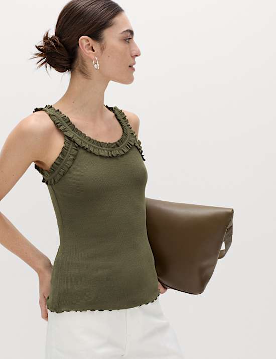 Cotton Rich Frill Strap Vest