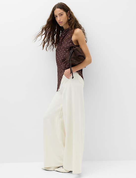 Mesh Polka Dot Cowl Neck Asymmetric Drape Vest