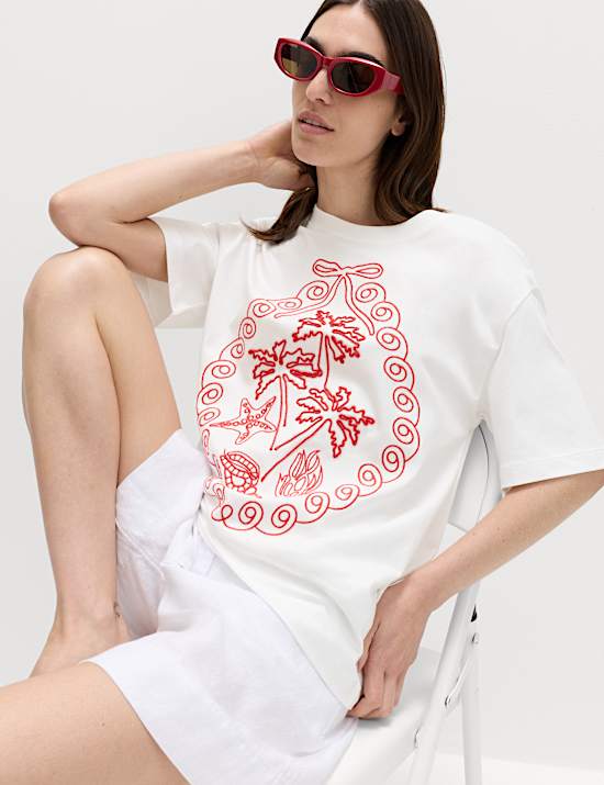 Oversized T-shirt van zuiver katoen met graphic
