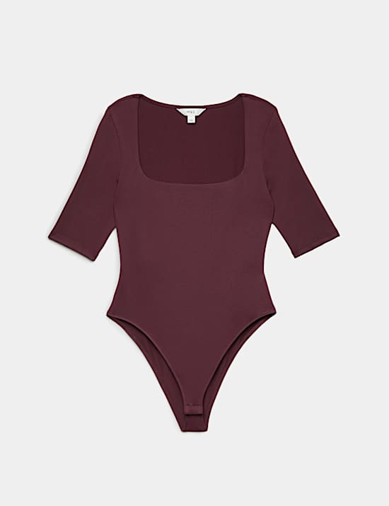 Square Neck Half Sleeve Fitted Bodysuit