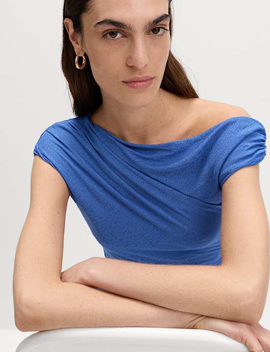 Asymmetric Mesh Drape Top