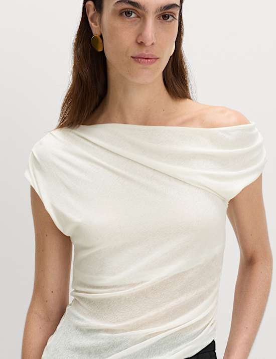 Asymmetric Mesh Drape Top