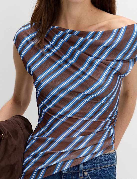 Asymmetric Mesh Drape Top
