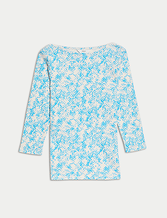 Pure Cotton Printed Slim Fit Slash Neck Top