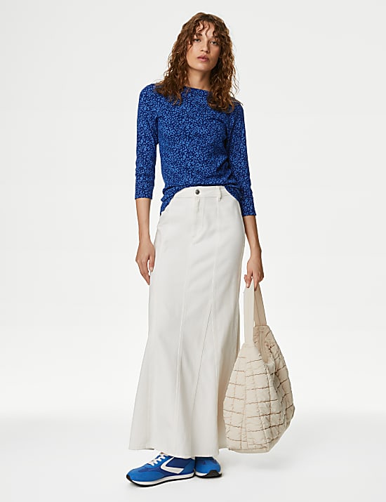 Pure Cotton Printed Slim Fit Slash Neck Top