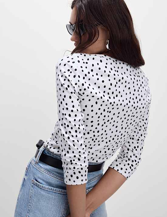 Pure Cotton Printed Slim Fit Slash Neck Top