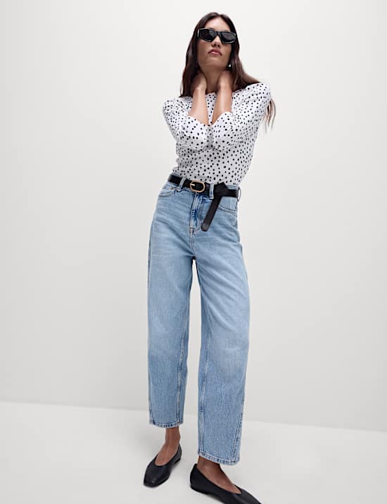 Pure Cotton Printed Slim Fit Slash Neck Top