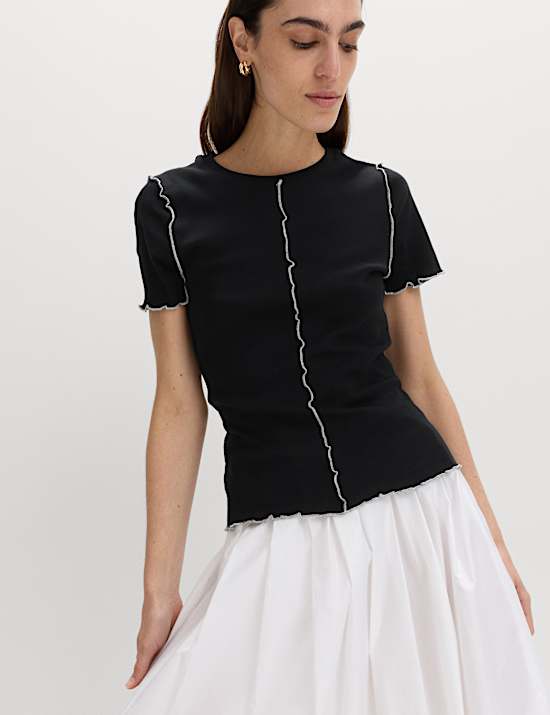 Pure Cotton Contrast Seam T-Shirt