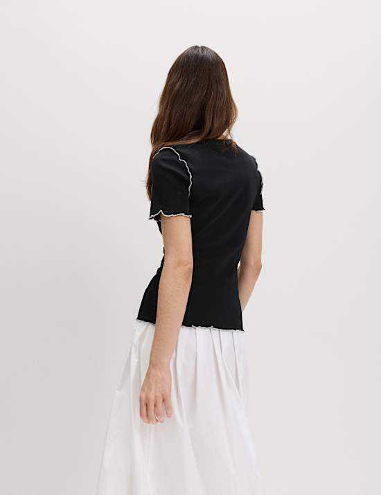 Pure Cotton Contrast Seam T-Shirt
