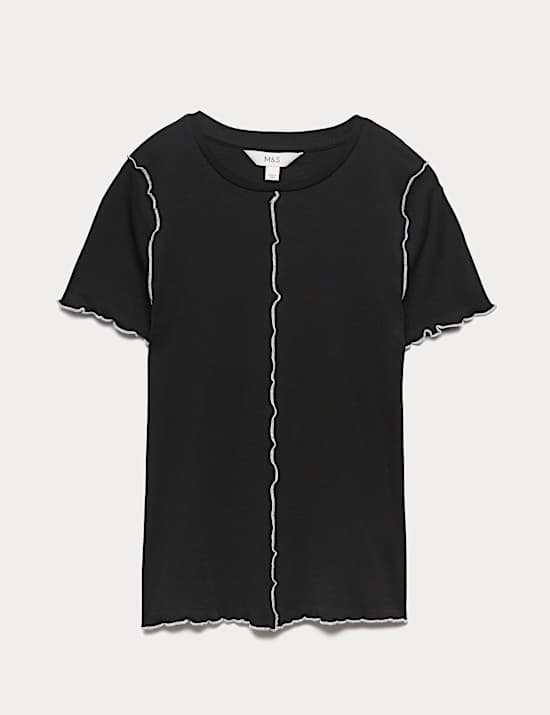 Pure Cotton Contrast Seam T-Shirt
