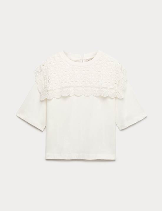 Pure Cotton Lace Bib T-Shirt