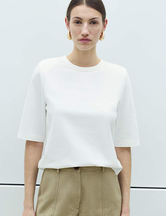 Cotton Rich Padded Shoulder T-Shirt