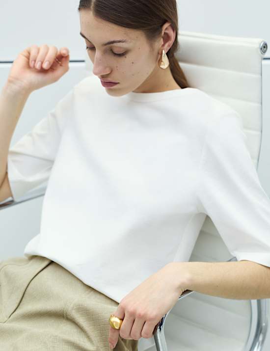 Cotton Rich Padded Shoulder T-Shirt