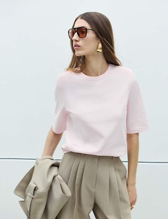 Cotton Rich Padded Shoulder T-Shirt