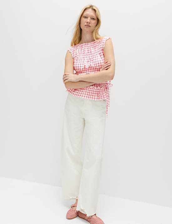 Top con detalle fruncido 100% algod&oacute;n