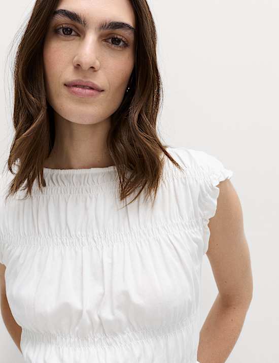 Pure Cotton Smocked Detail Top