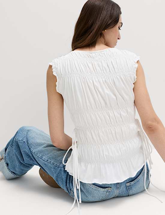 Pure Cotton Smocked Detail Top