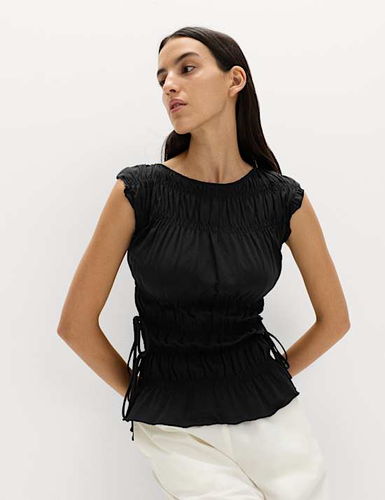 Pure Cotton Smocked Detail Top