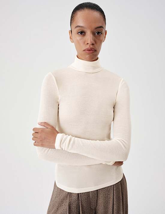 Wool Touch Roll Neck Long Sleeve Top