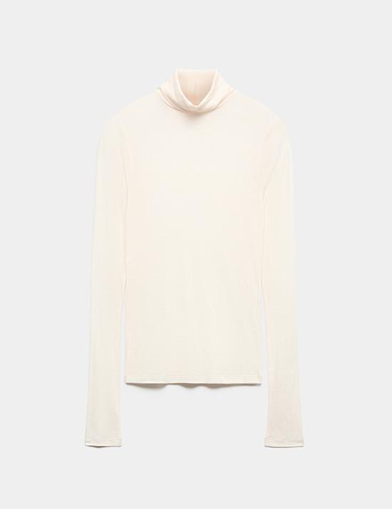 Wool Touch Roll Neck Long Sleeve Top