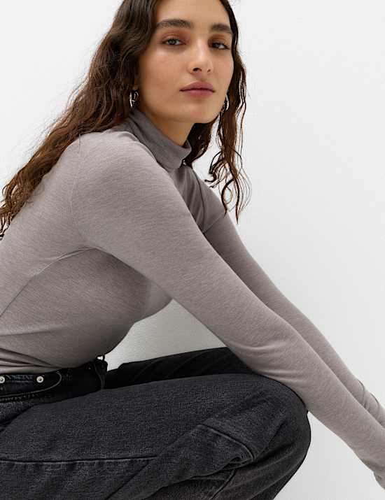 Wool Touch Roll Neck Long Sleeve Top